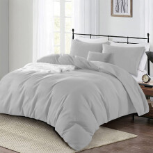 (Silver, Double: 200 x 200 cm) Plain Duvet Quilt Cover Bedding Set & Pillowcases