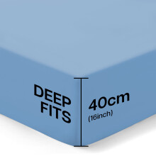 (Single 40cm Fitted Sheet (91x190 cm)) Sky Blue Bed Sheet Extra Deep Fitted Sheets