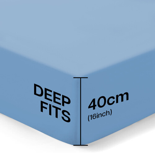 (Single 40cm Fitted Sheet (91x190 cm)) Sky Blue Bed Sheet Extra Deep Fitted Sheets