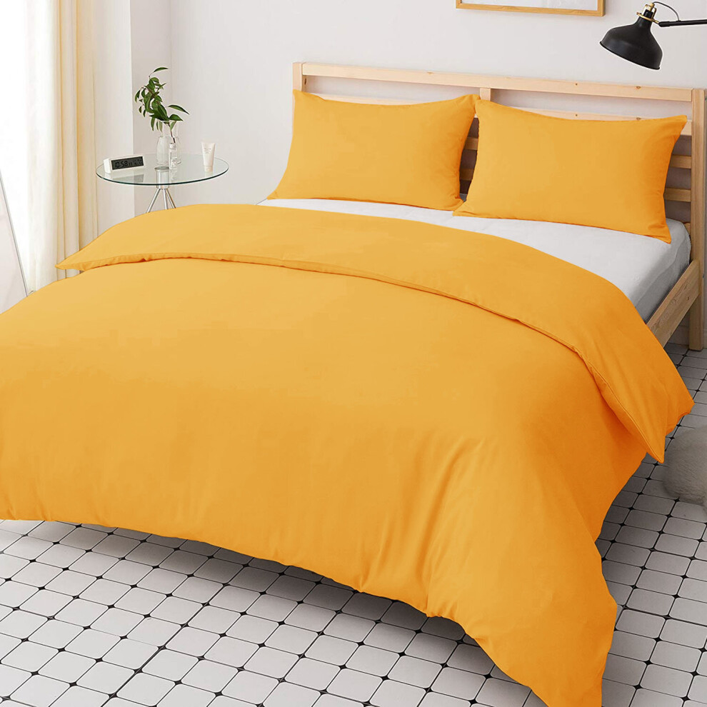 Oxford Homeware (Mustard Ochre, King: 230 X 220 Cm) Plain Duvet Quilt Cover Bedding Set & Pillowcases Yellow