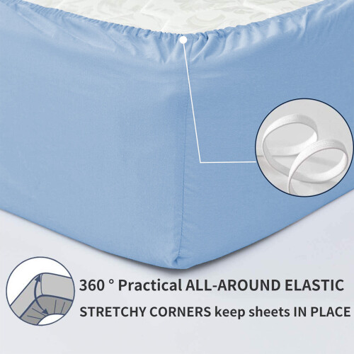 (Single 40cm Fitted Sheet (91x190 cm)) Sky Blue Bed Sheet Extra Deep Fitted Sheets 1