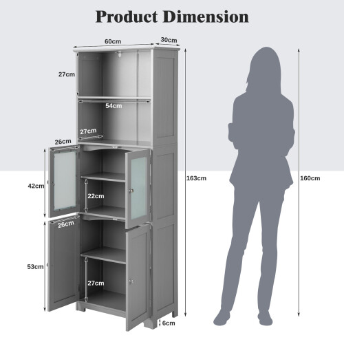 Costway Tall Bathroom Storage Cabinet Freestanding Kitchen Pantry Cupboard 1