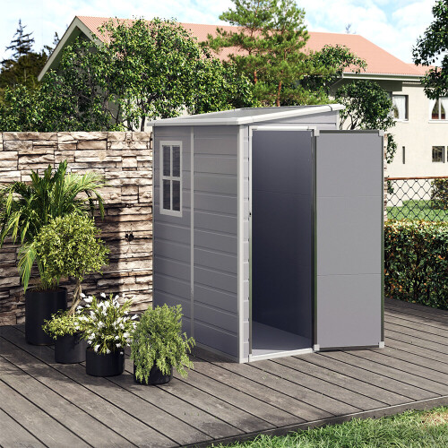 5 x 4ft Plastic Garden Storage Shed with Window High Pitched Roof