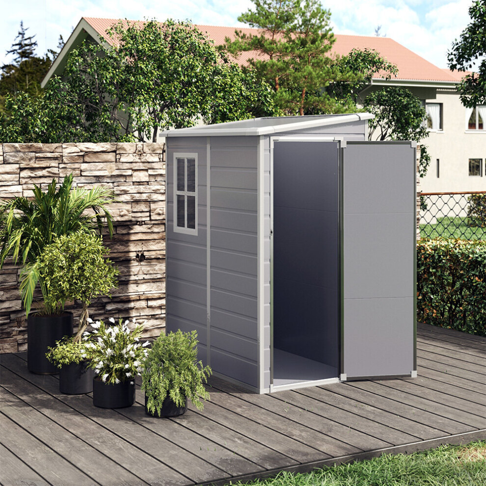 5 x 4ft Plastic Garden Storage Shed with Window High Pitched Roof
