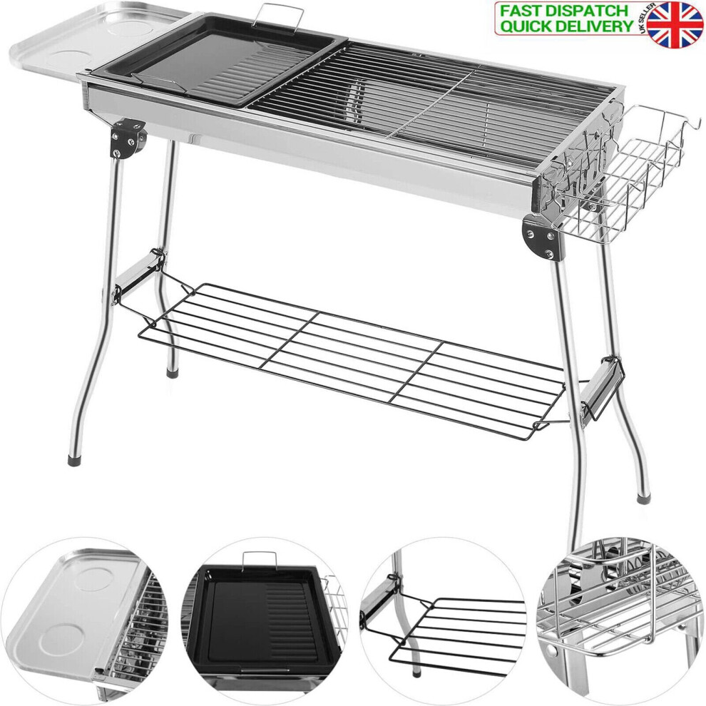 Portable BBQ Grill Stainless Steel Charcoal Barbecue Grill w/Stand