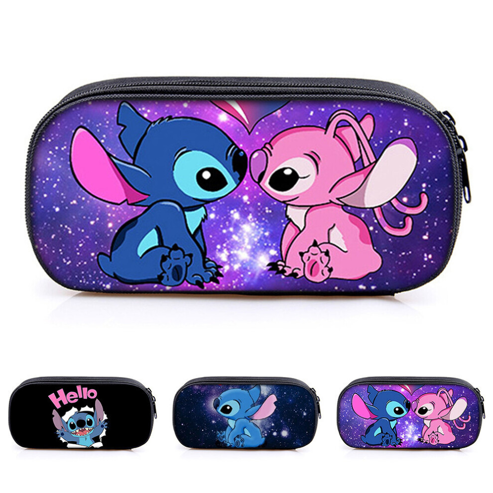 (B) Stitch Kids Pencil Case Large Capacity School Students Pens Storage Pouch Stationery Organizer Bag Holder with Zipper