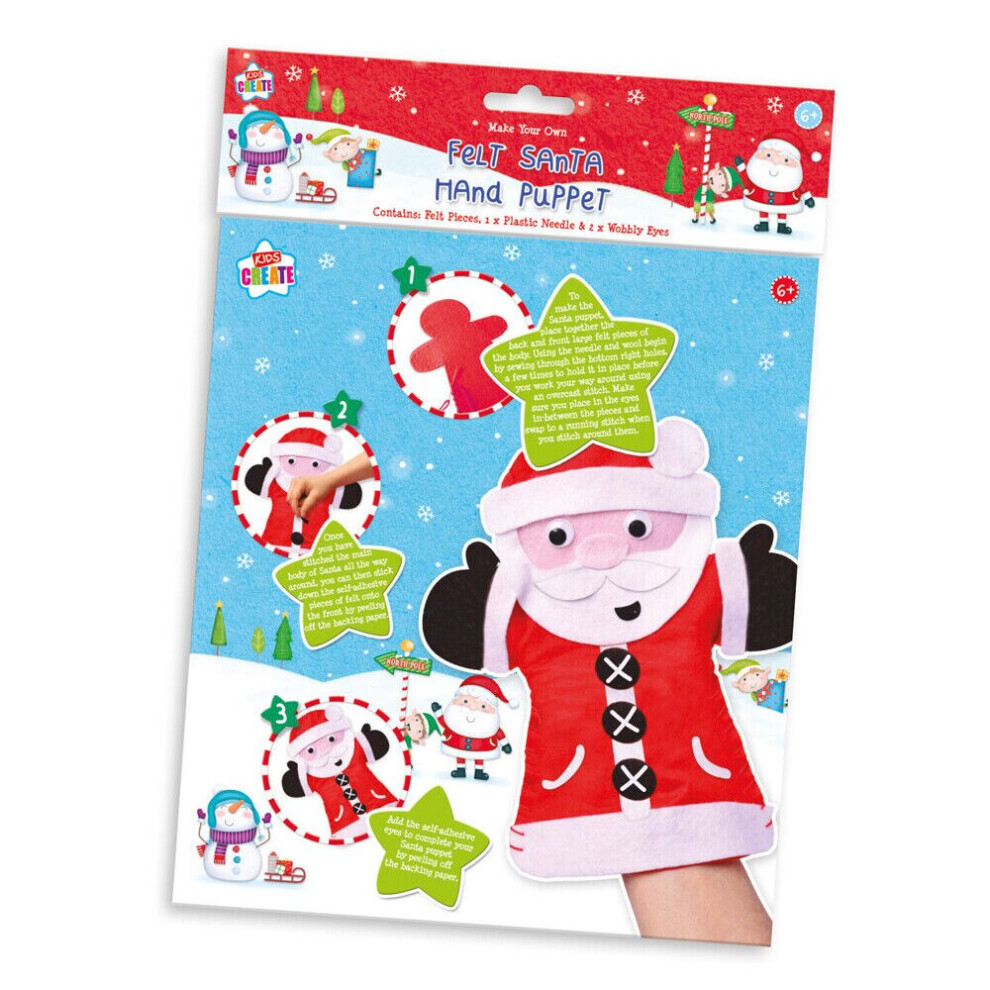 Childrens Make Your Own Felt Santa Father Christmas Hand Puppet Craft Sewing Kit