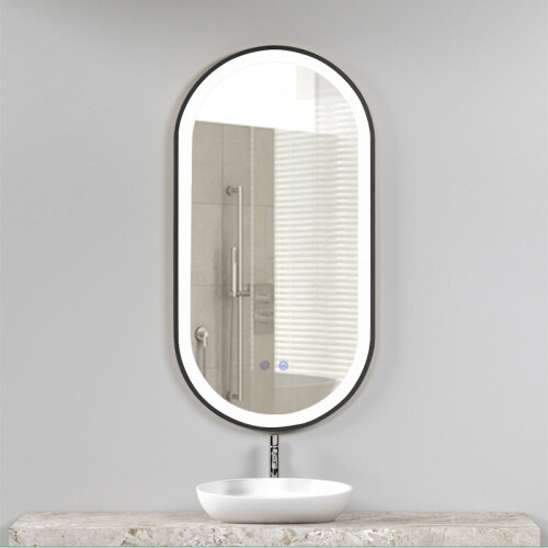 Living And Home Modern Oval LED Wall Mirror Metal Framed 1