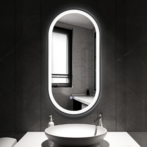 Living And Home Modern Oval LED Wall Mirror Metal Framed