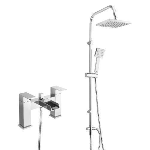(Waterfall, No Thanks) Chrome Square 3 Way Over Head Riser Shower Kit