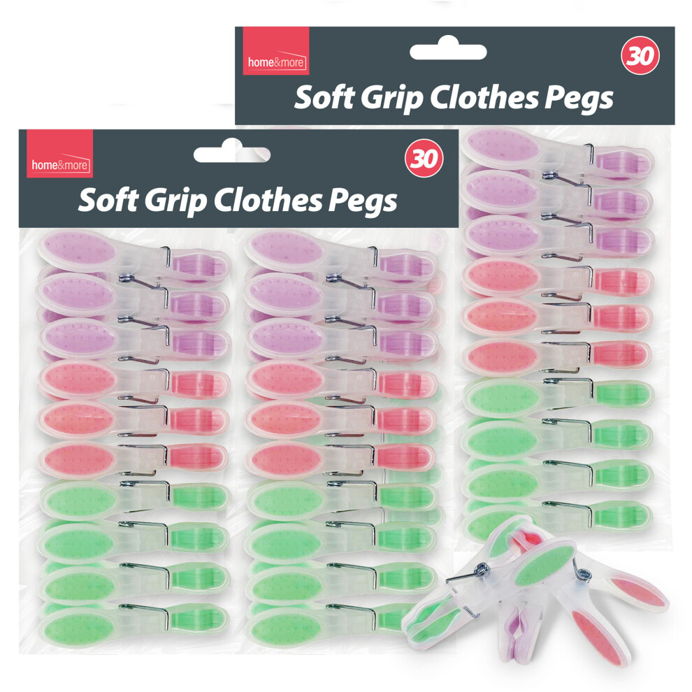 60 Pack Soft Grip Clothes Pegs Strong Plastic Laundry Rubber Clips