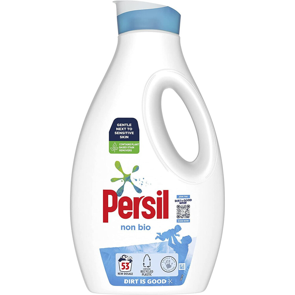 Persil Non Bio Laundry Washing Liquid Detergent 100% Recyclable Bottle Tough On Stains Gentle Next To Sensitive Skin 53