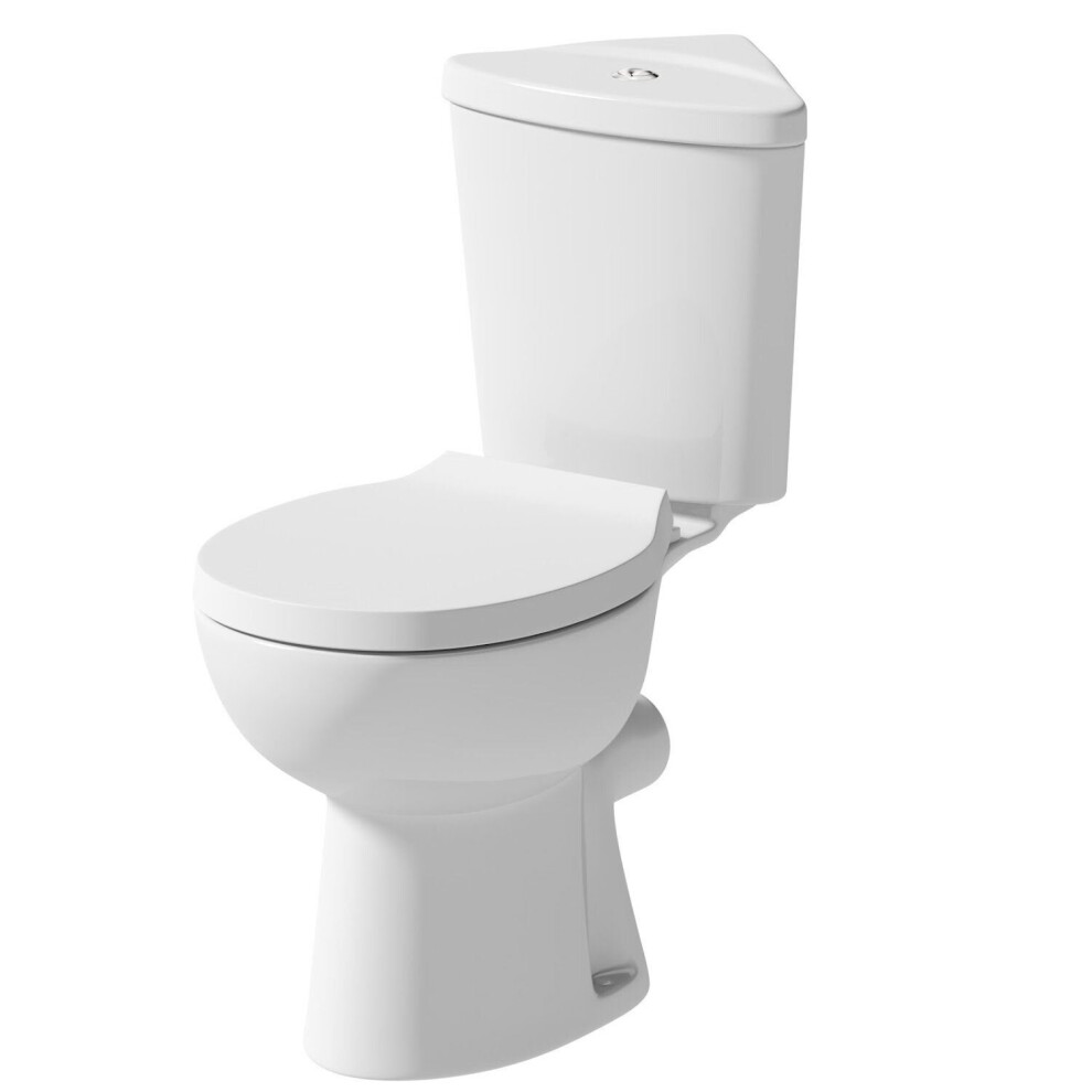 Bathroom Close Coupled Corner Toilet Space Saving WC Pan Soft Close Seat Cistern