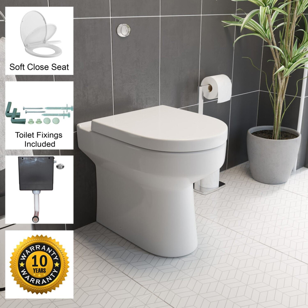 Back To Wall BTW Toilet Pan WC Soft Close Top Mounted Seat Cistern Flush Button