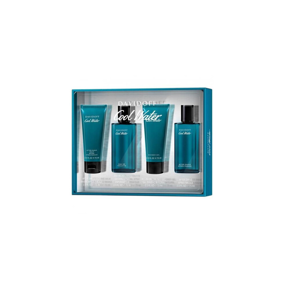 Coolwater 4 Pcs Set For Men: 2.5 Eau De Toilette Spray + 2.5 After Shave (Glass) + 2.5 All-In-One Shower Gel + 2.5 After Shave Balm (Window Box)