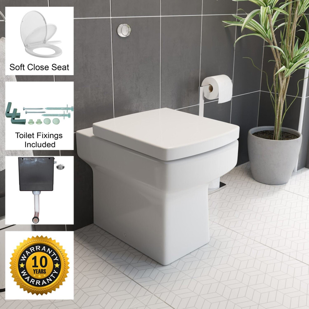 Back To Wall Btw Toilet Wc Pan Square Soft Close Seat Cistern Dual Flush Button 5056093684288