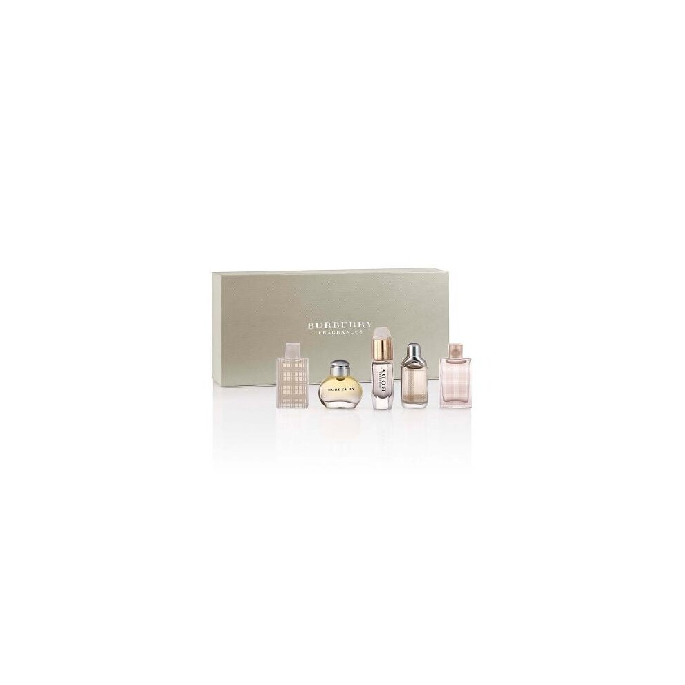 Burberry 5 Pcs Mini Set For Women: Classic 4.5 Edp + Brit 4.5 Edt + Brit Sheer 4.5 Ml Edt + Body 4.5 Ml Edp + The Beat 4.5 Edp