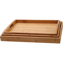 DIVCHI Pack of 3 Bamboo Serving Tray with Handles Wooden Breakfast