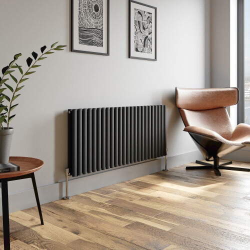 Anthracite Designer Radiator Horizontal Oval Column Double Panel Rad 600x1440mm 2