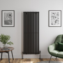 Black Designer Radiator Vertical Oval Single Panel Rad 1600x600mm Steel Modern