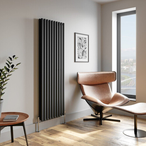 Anthracite Designer Radiator Vertical Oval Column Double Panel Rad 1800x600mm 2