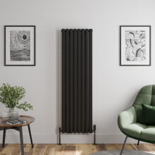 Black Designer Radiator Vertical Oval Double Panel Rad 1600x480mm Steel Modern