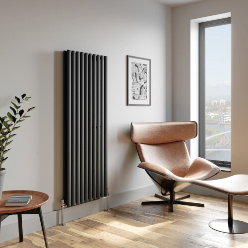 Anthracite Designer Radiator Vertical Oval Column Double Panel Rad 1600x600mm 2
