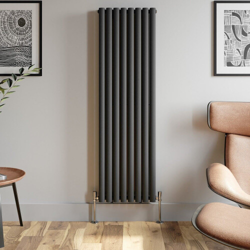 Anthracite Designer Radiator Vertical Oval Column Double Panel Rad 1600x480mm