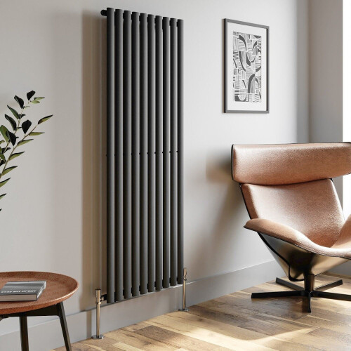 Anthracite Designer Radiator Vertical Oval Column Single Panel Rad 1600x600mm 1