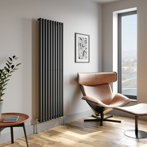 Anthracite Designer Radiator Vertical Oval Column Single Panel Rad 1800x600mm 2