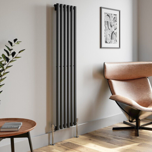 Anthracite Designer Radiator Vertical Oval Column Single Panel Rad 1600x360mm 1