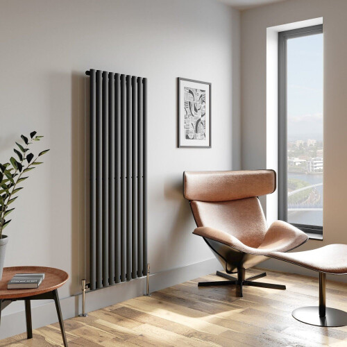 Anthracite Designer Radiator Vertical Oval Column Single Panel Rad 1600x600mm 2