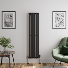 Black Designer Radiator Vertical Oval Single Panel Rad 1600x360mm Steel Modern