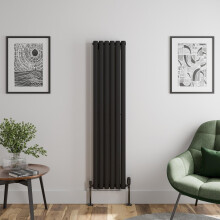 Black Designer Radiator Vertical Oval Double Panel Rad 1600x360mm Steel Modern