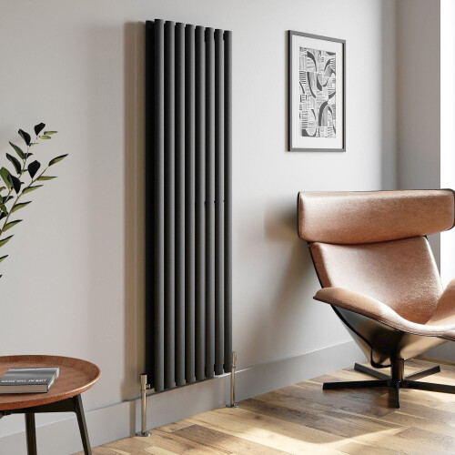 Anthracite Designer Radiator Vertical Oval Column Double Panel Rad 1600x480mm 1
