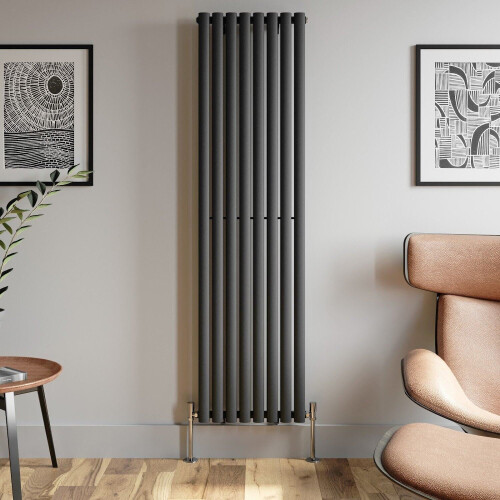 Anthracite Designer Radiator Vertical Oval Column Single Panel Rad 1800x480mm