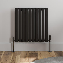 Black Designer Radiator Horizontal Oval Single Panel Rad 600x600mm Steel Modern