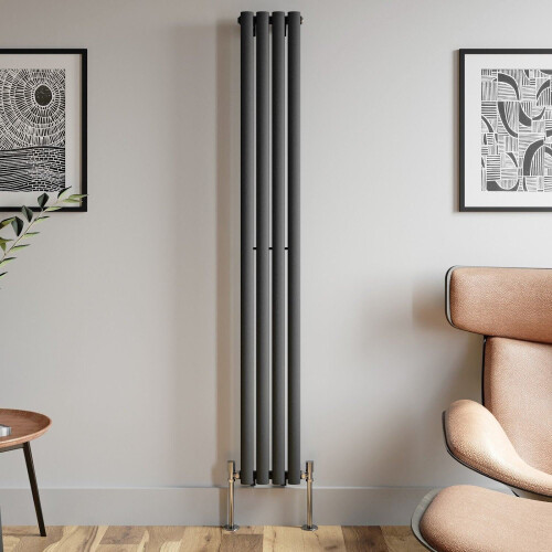 Anthracite Designer Radiator Vertical Oval Column Single Panel Rad 1800x240mm
