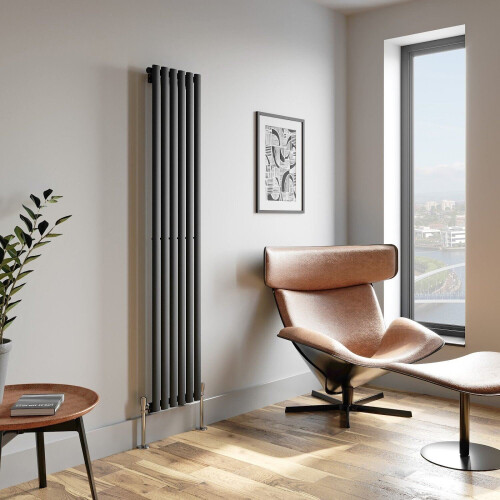 Anthracite Designer Radiator Vertical Oval Column Single Panel Rad 1800x360mm 2