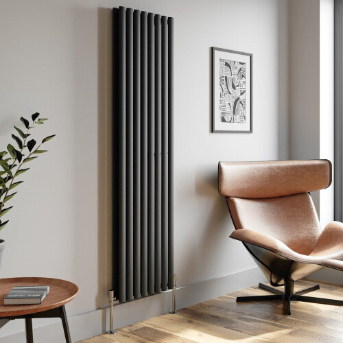 Anthracite Designer Radiator Vertical Oval Column Double Panel Rad 1800x480mm 1