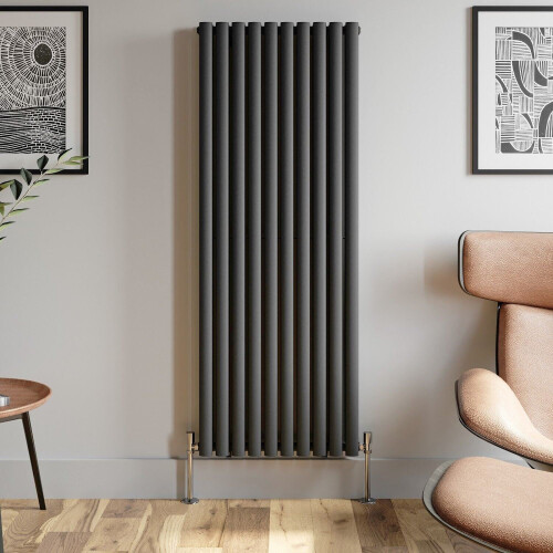 Anthracite Designer Radiator Vertical Oval Column Double Panel Rad 1600x600mm