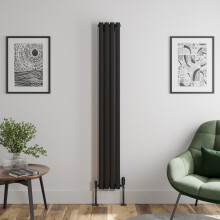 Black Designer Radiator Vertical Oval Double Panel Rad 1800x240mm Steel Modern
