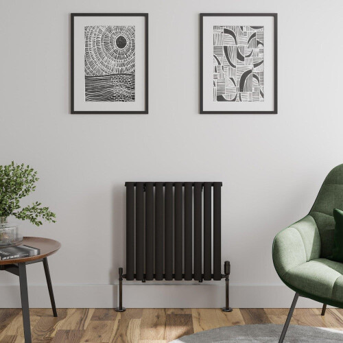 Black Designer Radiator Horizontal Oval Single Panel Rad 600x600mm Steel Modern 1