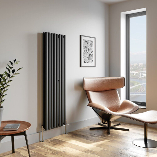 Anthracite Designer Radiator Vertical Oval Column Double Panel Rad 1600x480mm 2