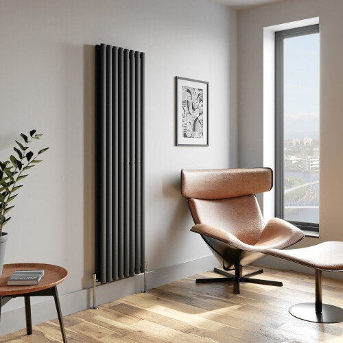Anthracite Designer Radiator Vertical Oval Column Double Panel Rad 1800x480mm 2