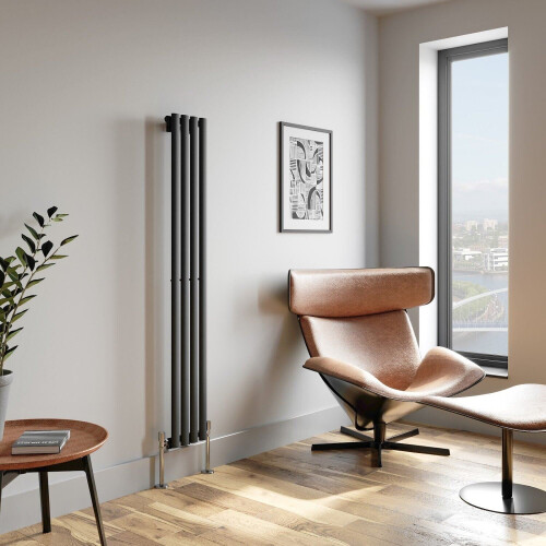 Anthracite Designer Radiator Vertical Oval Column Single Panel Rad 1600x240mm 2