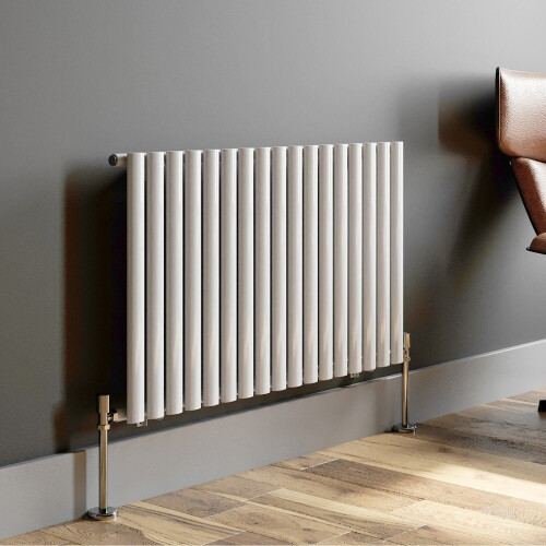 Horizontal 600 x 1020mm Radiator Single Panel Oval Tube Column White Modern 1