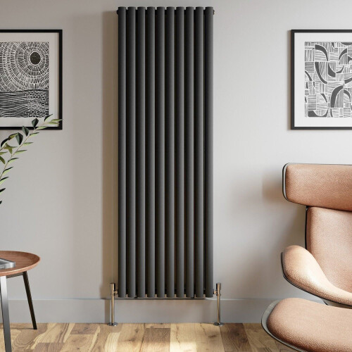 Anthracite Designer Radiator Vertical Oval Column Double Panel Rad 1800x600mm