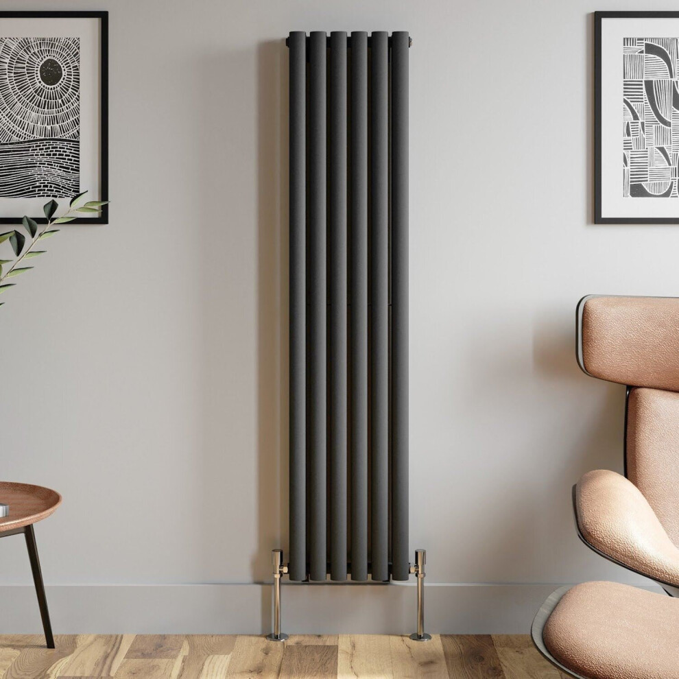 Anthracite Designer Radiator Vertical Oval Column Double Panel Rad 1600x360mm