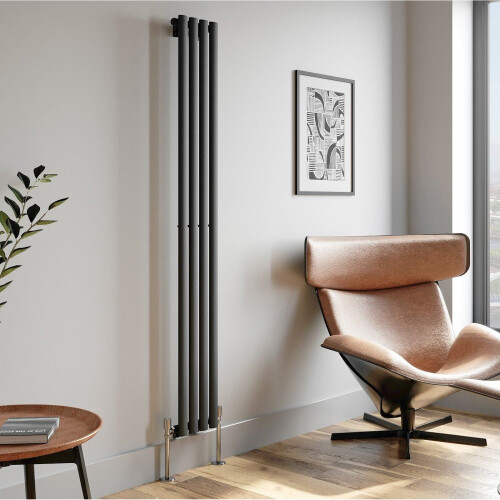 Anthracite Designer Radiator Vertical Oval Column Single Panel Rad 1800x240mm 1